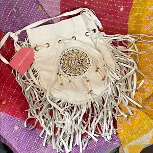 Bohemian White Leather Fringe Crossbody Bag